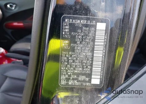 2013 Nissan Juke Sl из США, поврежденный, VIN JN8AF5MRXDT221493